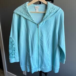 ZEnergy by Chico’s Lace Zip Up Hooded Lightweight Sweatshirt Size 2/ Large